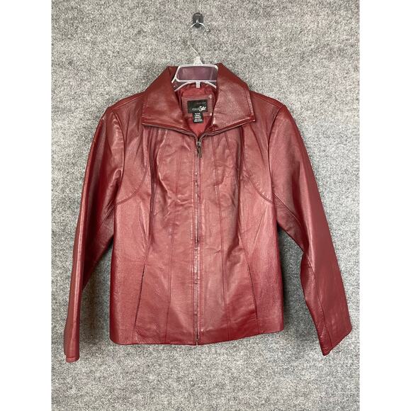 East 5th Leather Jacket Women's Petite Large Red Moto - Picture 1 of 12